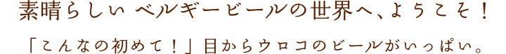 素晴らしい ベルギービールの世界へ、ようこそ！「こんなの初めて！」目からウロコのビールがいっぱい。